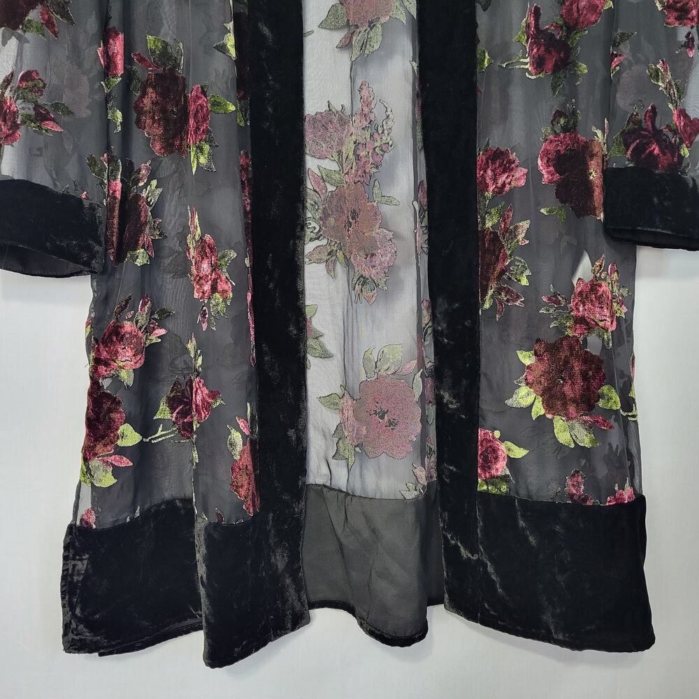 Coldwater Creek Floral Velvet Burnout Open Front Kimono Top size M Dark Romantic - Picture 4 of 7